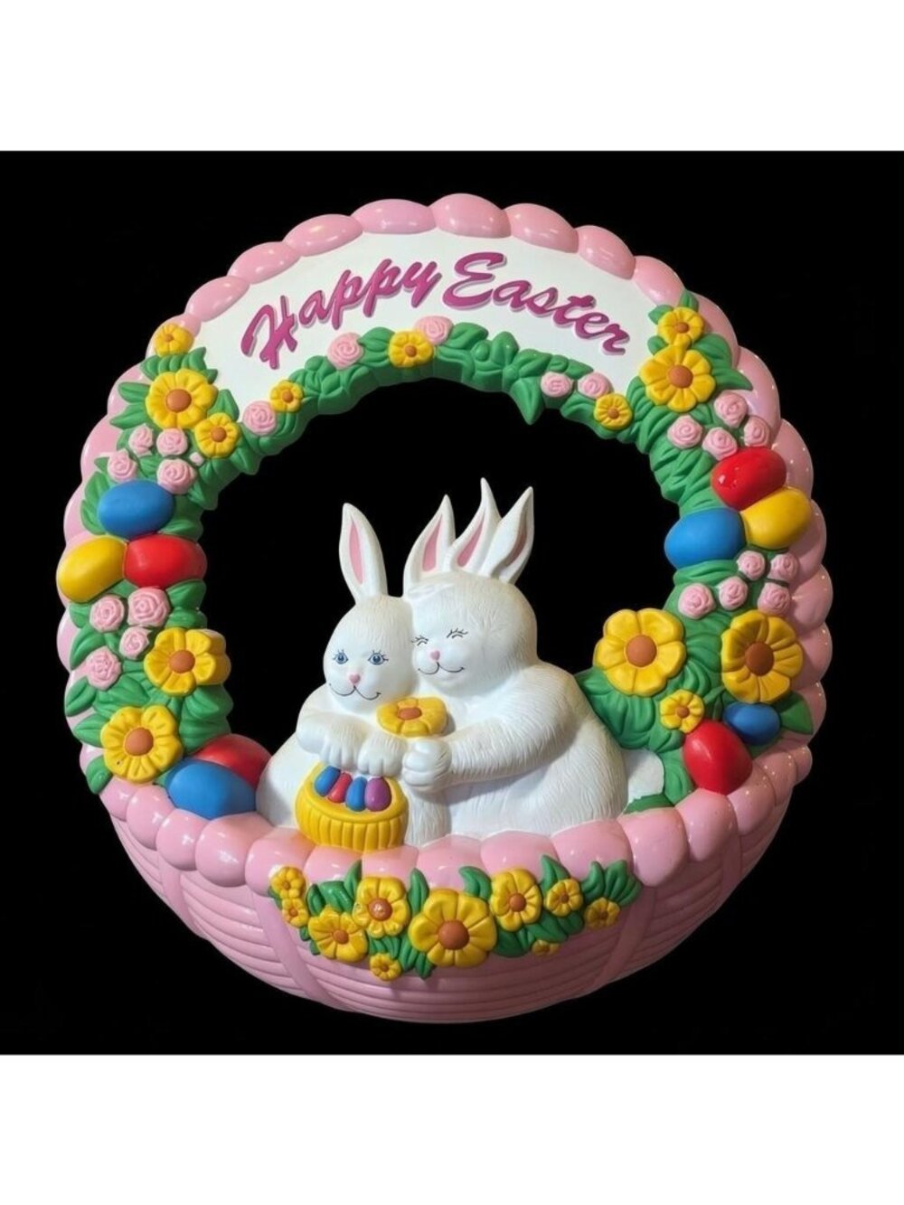 Vtg 90s Easter Wreath Eggs Bunnies Plastic By Empire 17" Blow Mold